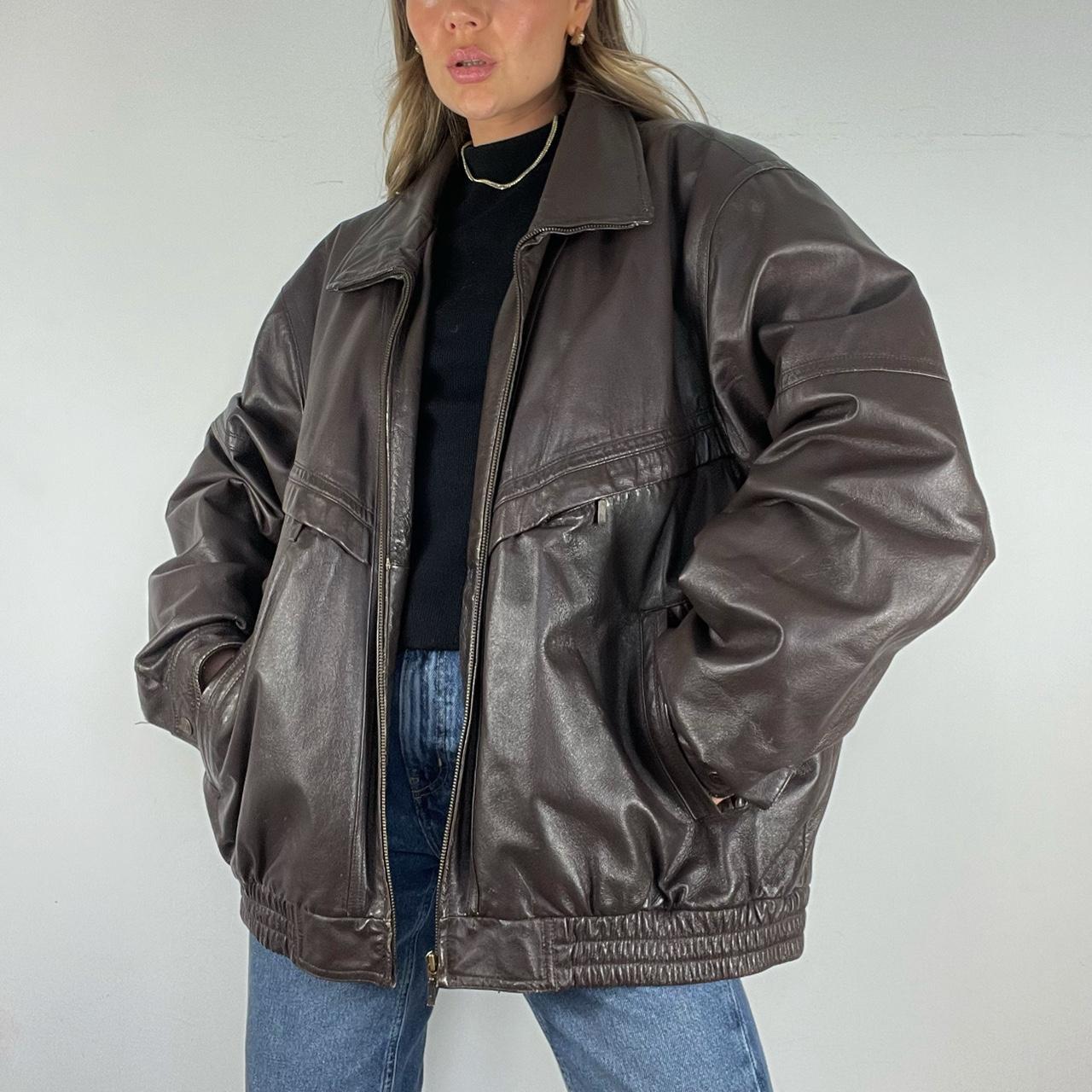 Vintage leather bomber jacket, Y2K zipped leather...