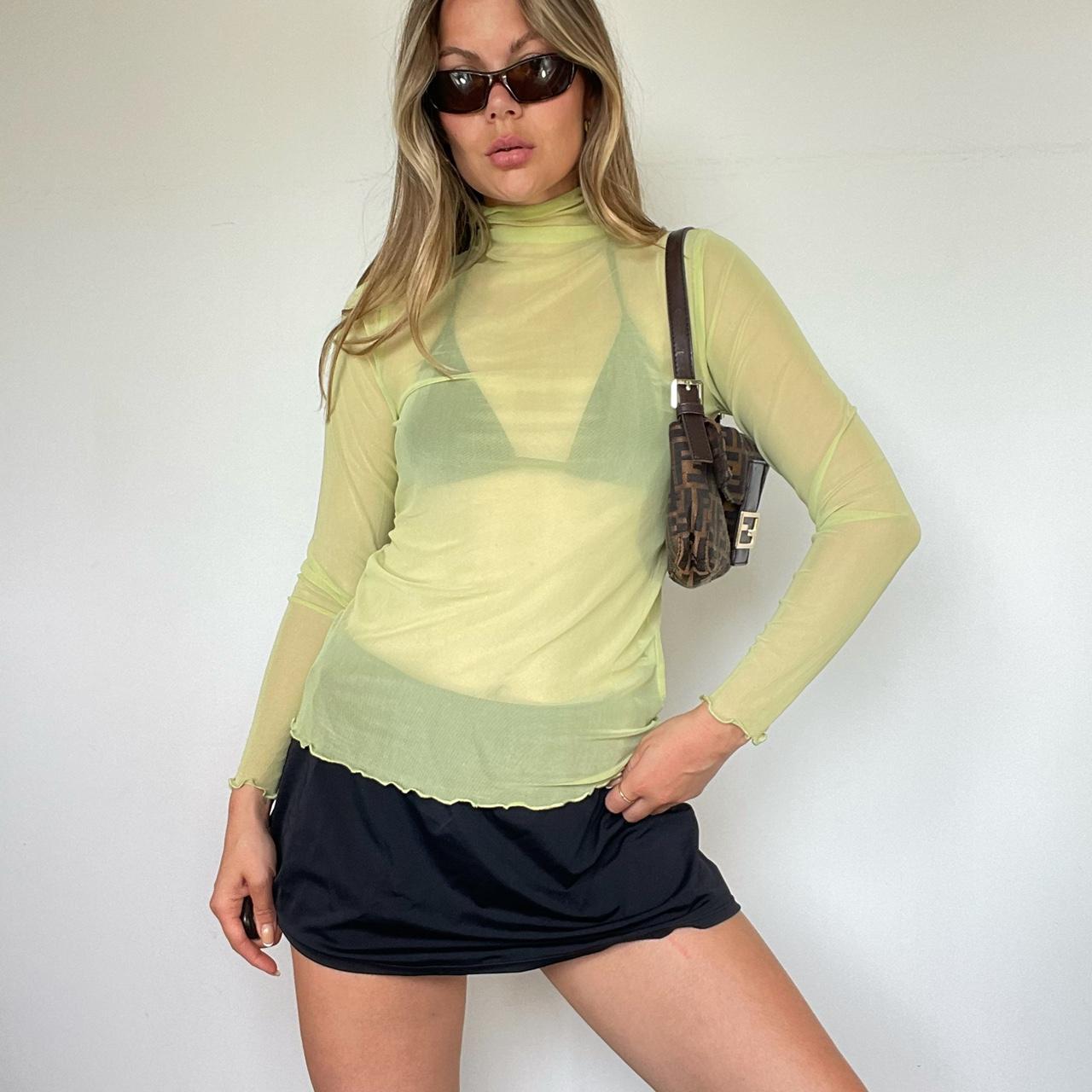 Vintage mesh top Turtleneck top, green Depop