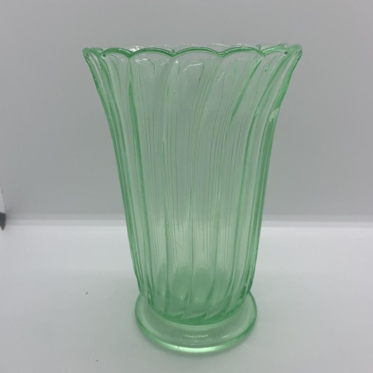 Art Deco Uranium Green Glass Vase Bagley Carnival... - Depop