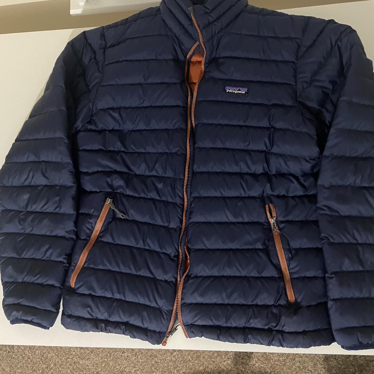 Patagonia Puffer Jacket, Navy And Orange Size M - Depop