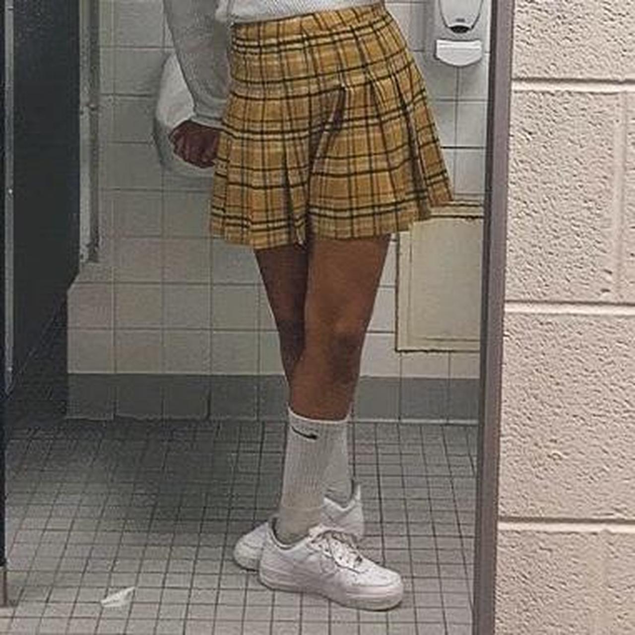 Plaid Pleated Mini Skirt Outfit Yellow Tartan Skirt School As If
