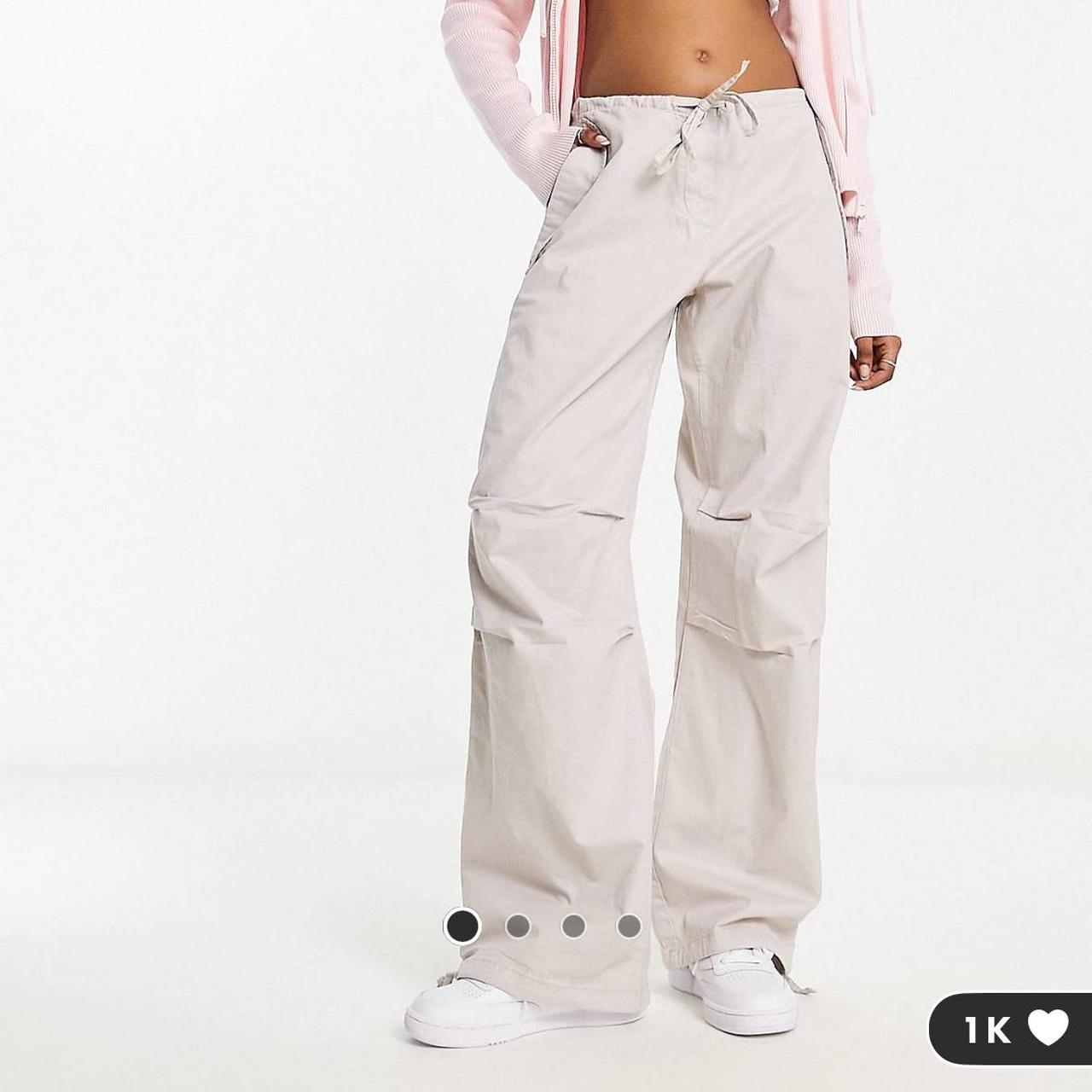 Beige parachute cargo baggy pants