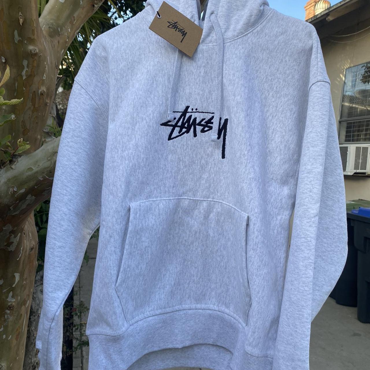 Stüssy Men's Grey and Black Hoodie | Depop