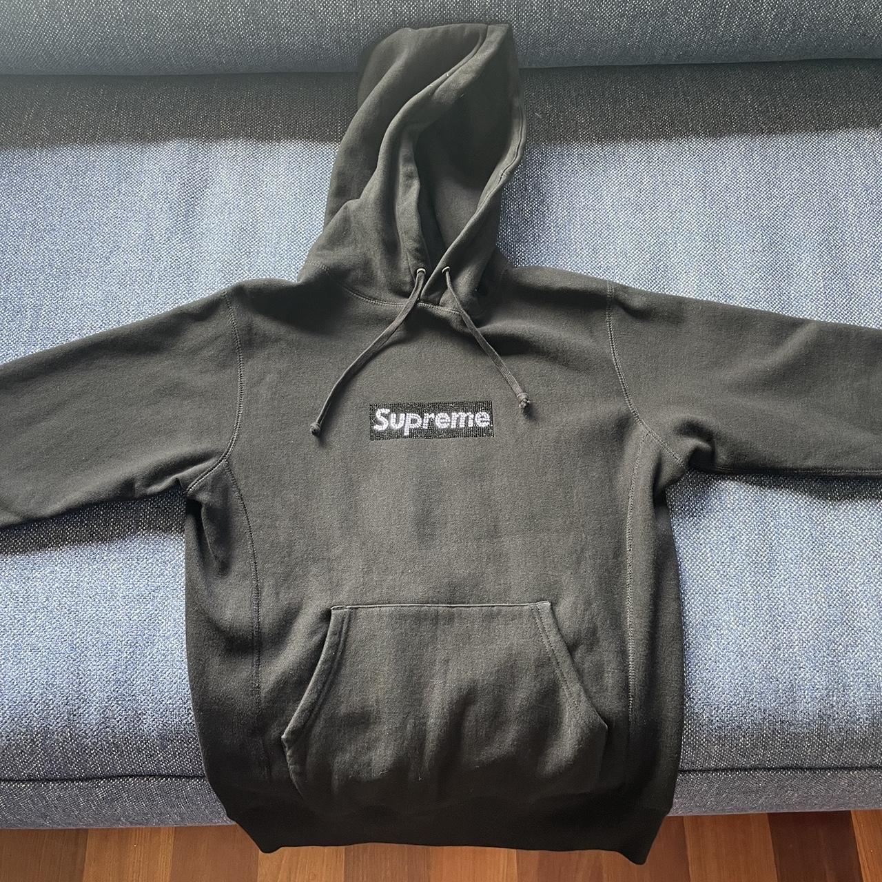 Supreme x Swarovski Box Logo Hooded Sweatshirt 'Black' - Depop