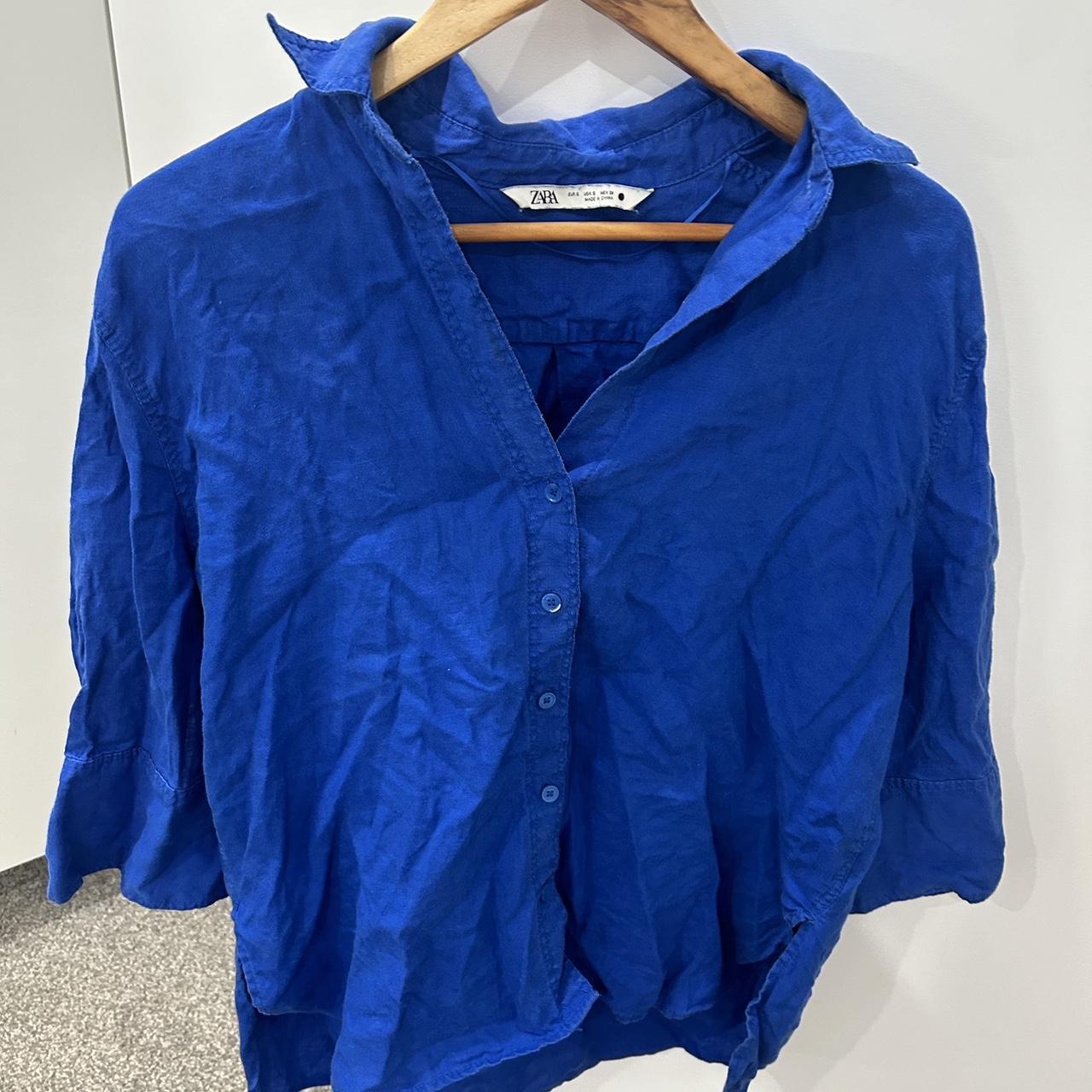 royal blue zara button up blouse, never been worn... - Depop