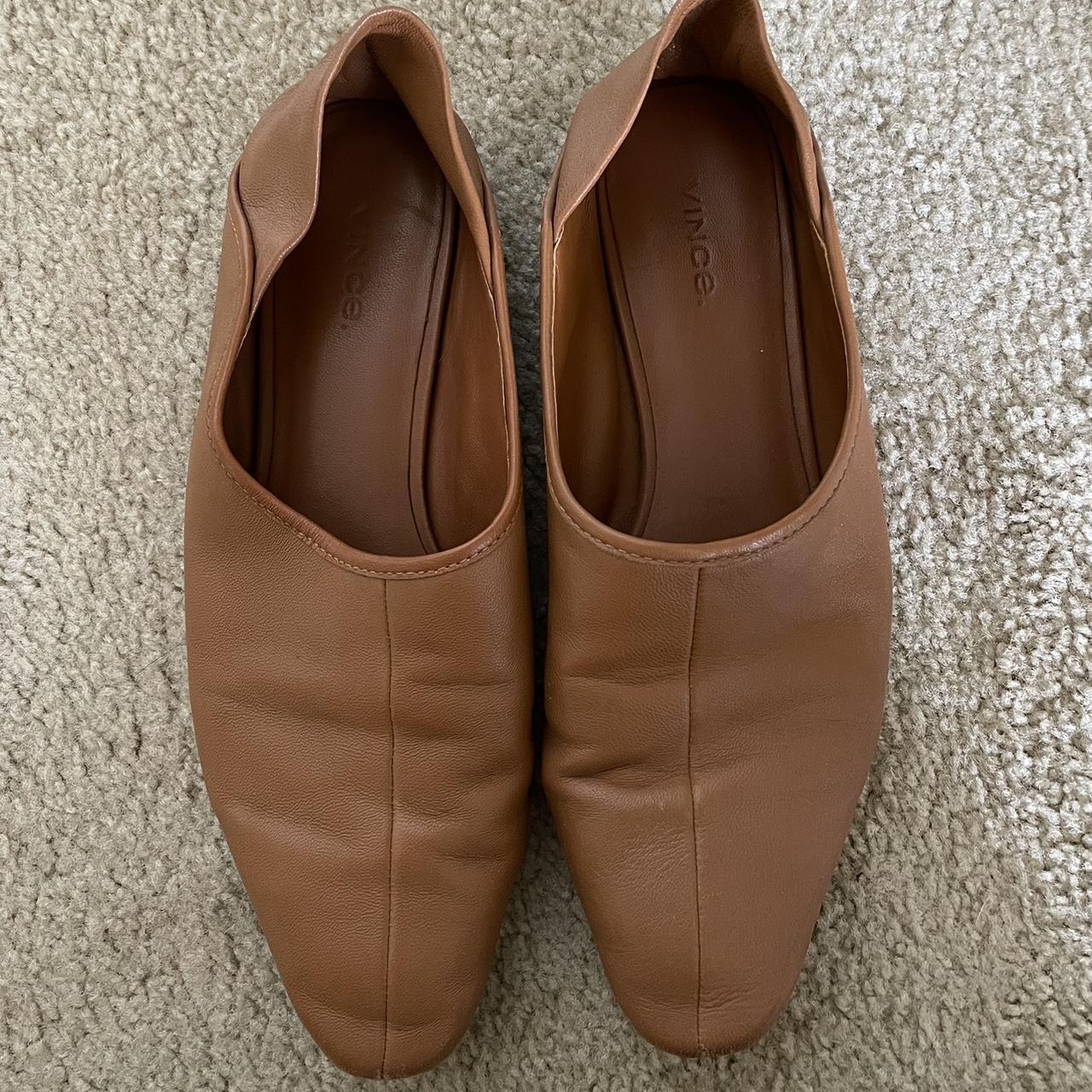 Vince brown leather babos. Used but in good... Depop