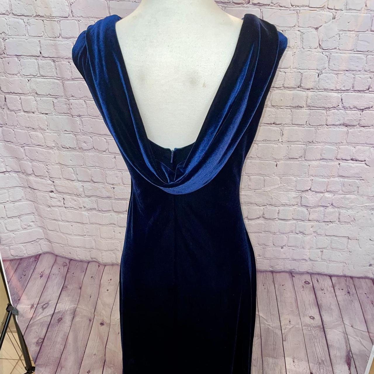 Vintage 80s/90s Velvet Dress, Navy Blue, Rhinestones - Depop