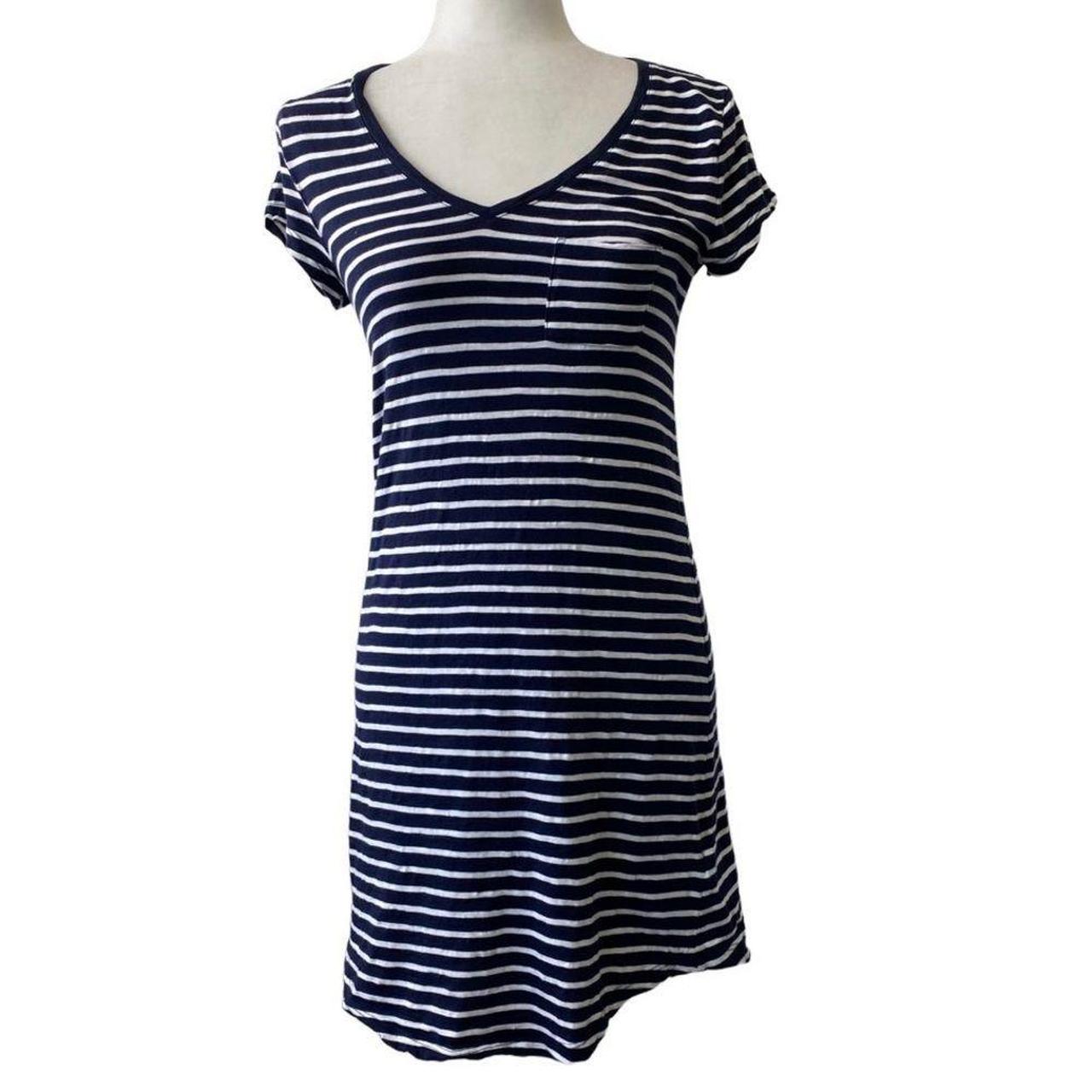 Gap Striped Cotton Tee Shirt Dress Blue White Pocket... - Depop