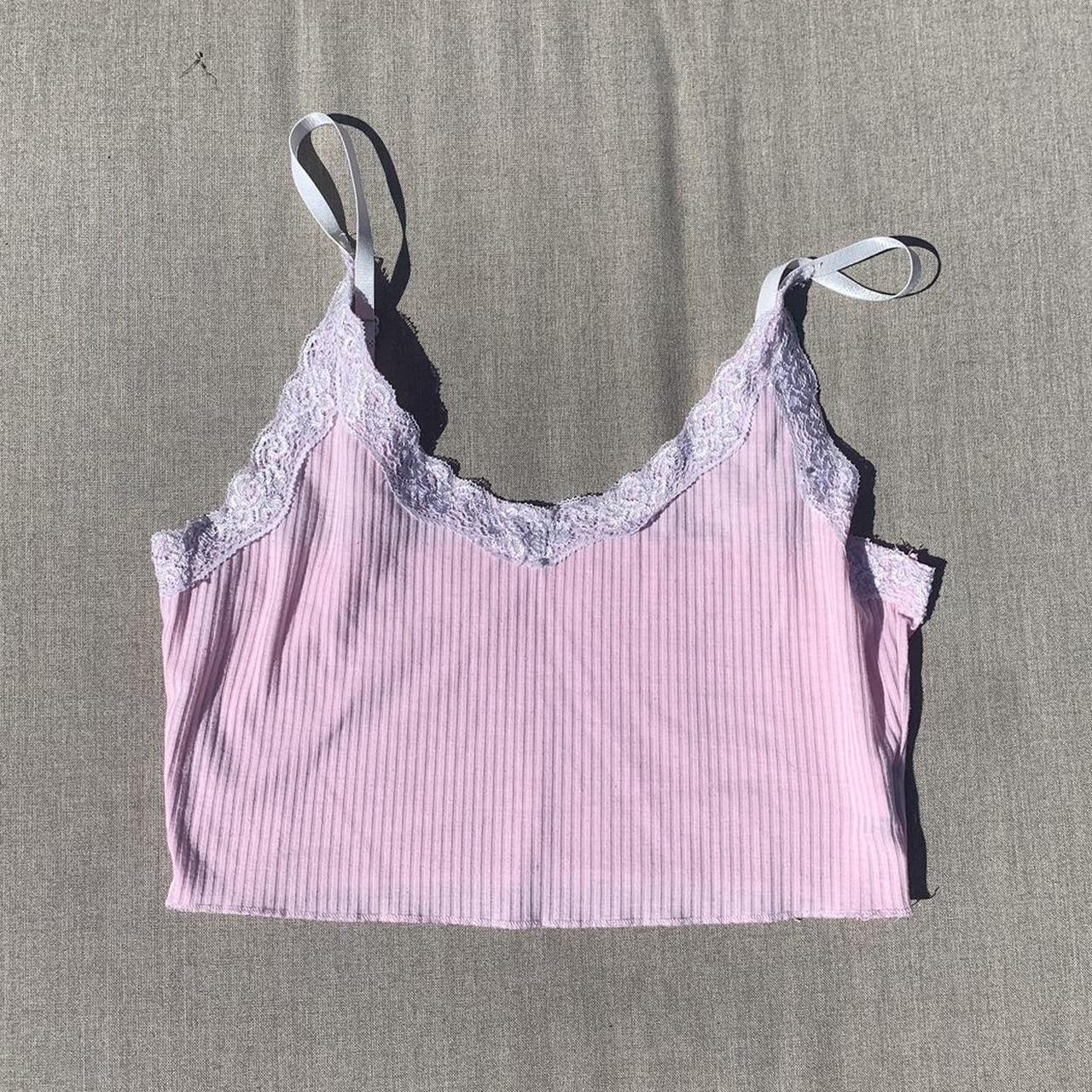 Pink lace cropped tank top •no tags •in good... - Depop