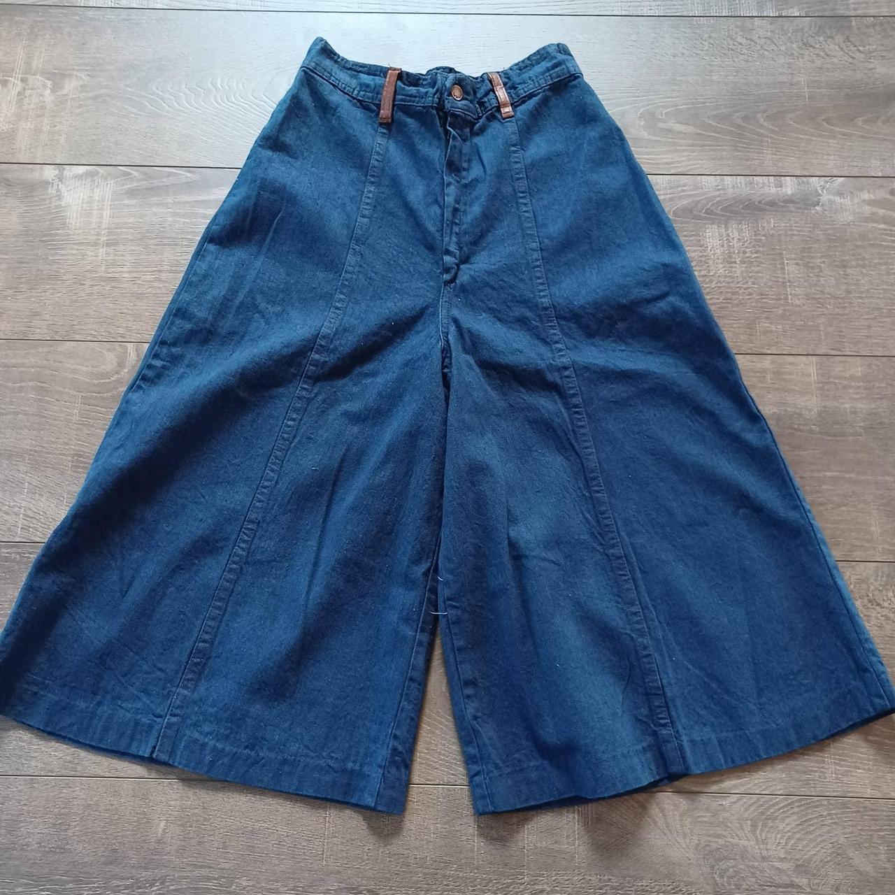 Vintage Denim Wide Leg Culotte Parachute Pants w... - Depop