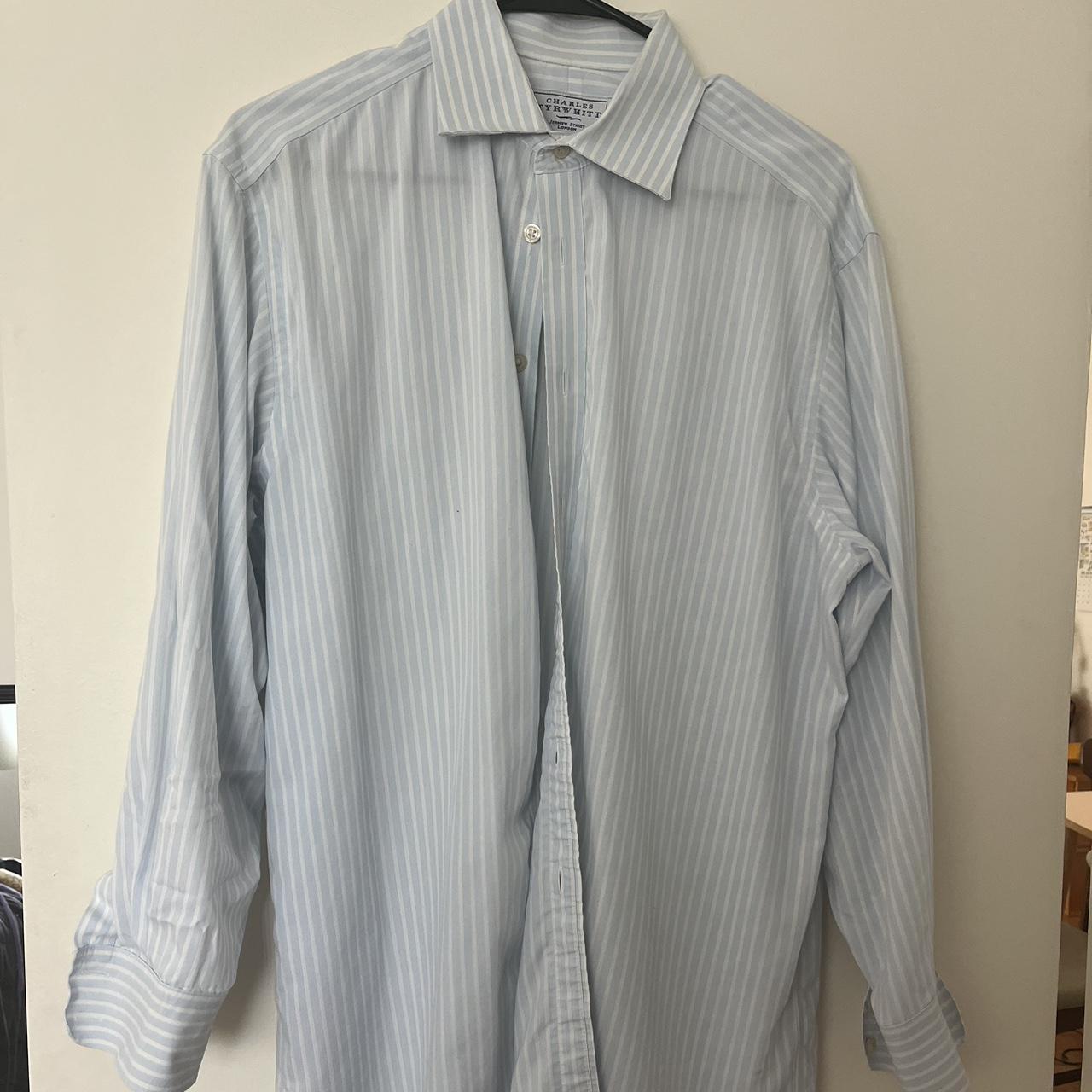 Charles Tyrwhitt blue and white striped button down... - Depop