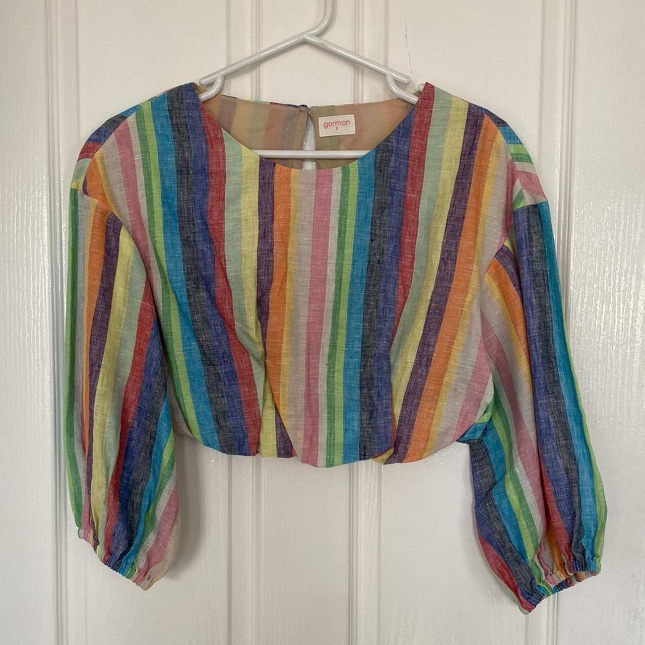 Gorman rainbow coloured cropped top with ballooned... - Depop