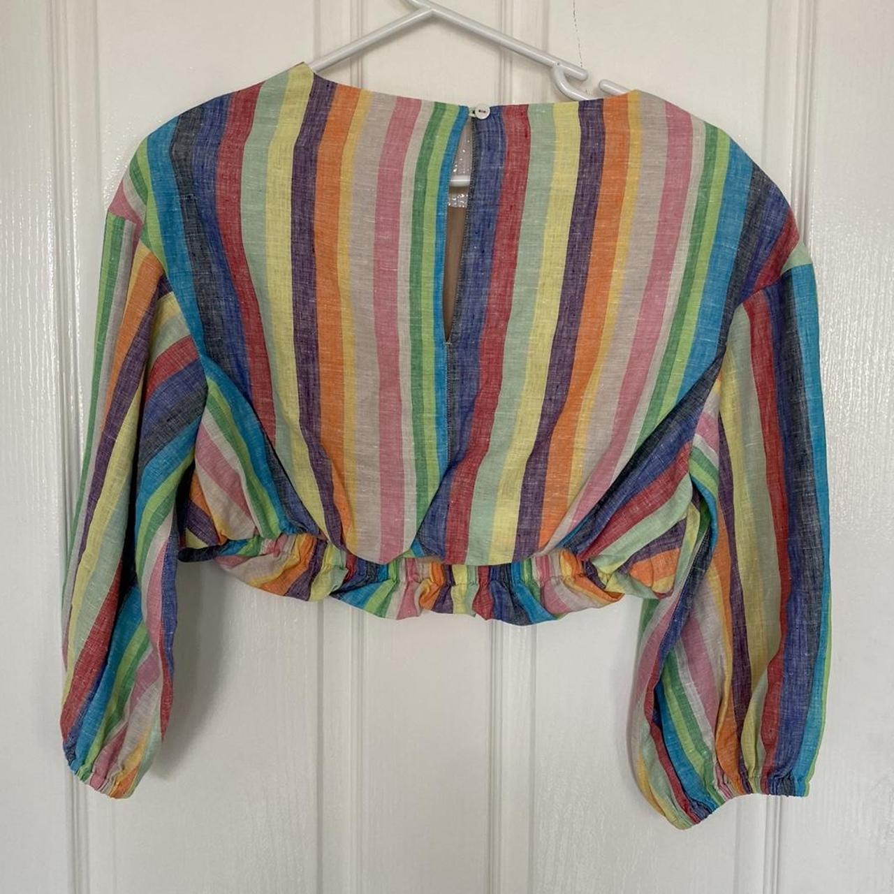 Gorman rainbow coloured cropped top with ballooned... - Depop