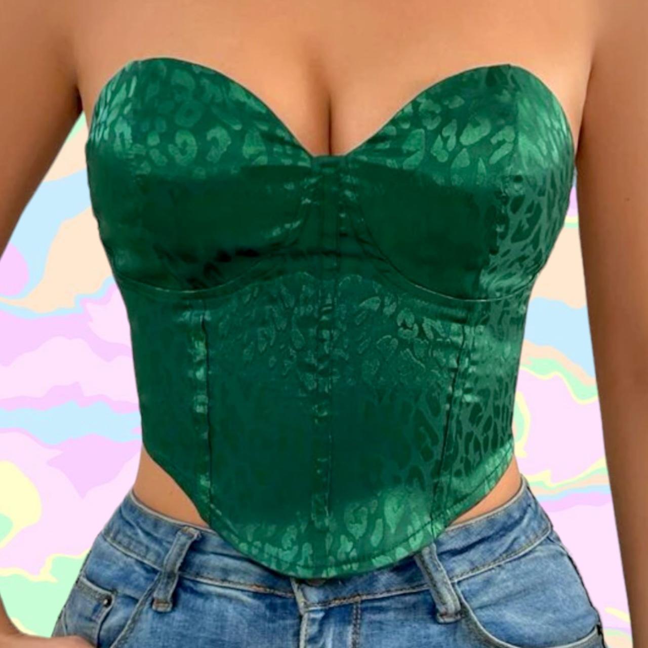 Green jacquard corset top * green corset... Depop