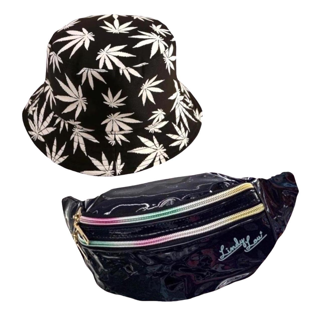 Black Holographic bum bag Black and White Leaf