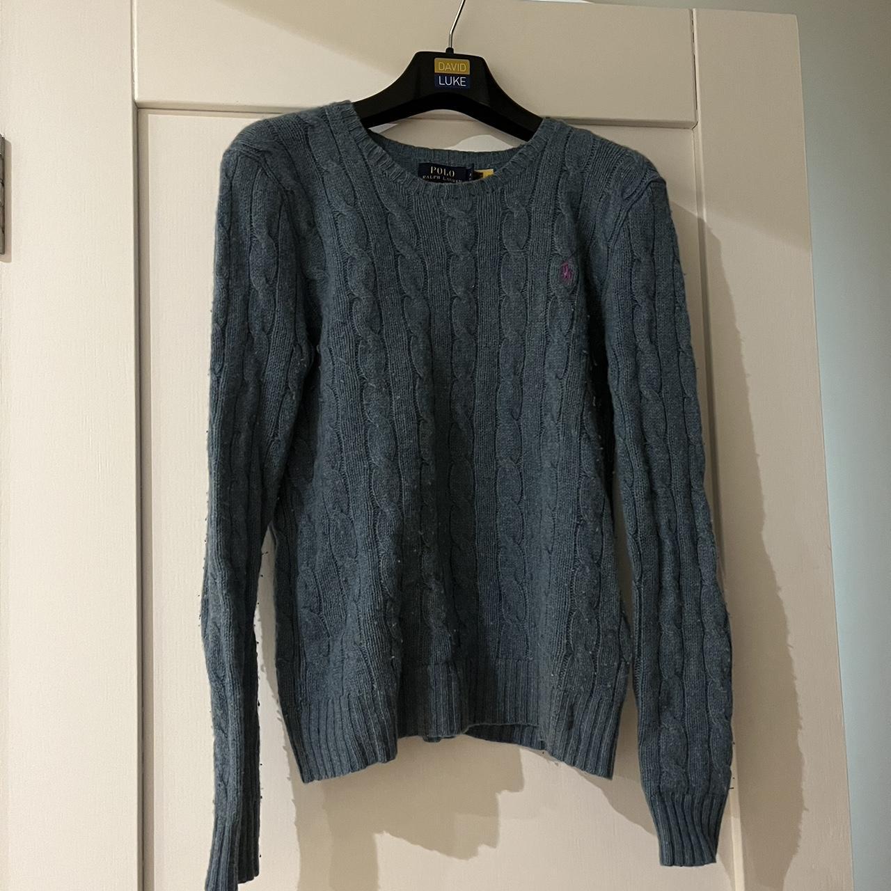 cyanish blueish polo ralph lauren cable nit jumper... - Depop