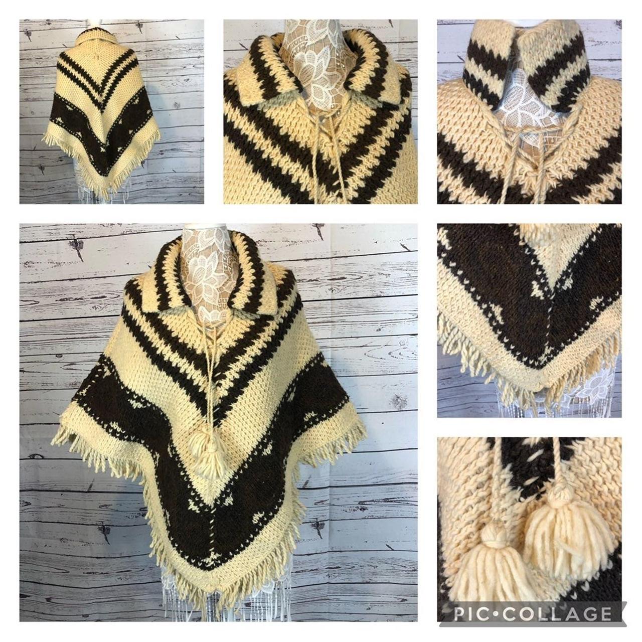 Handmade vintage1970 s knit hippie poncho in cream