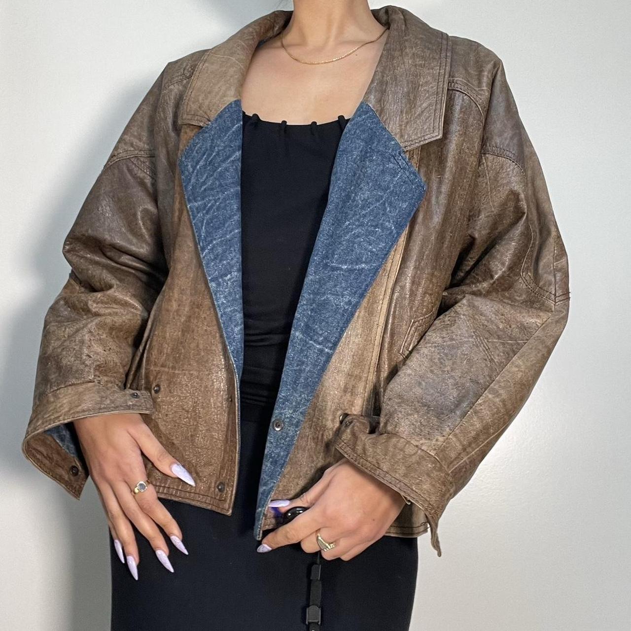 Women's Blue and Brown Jacket Depop
