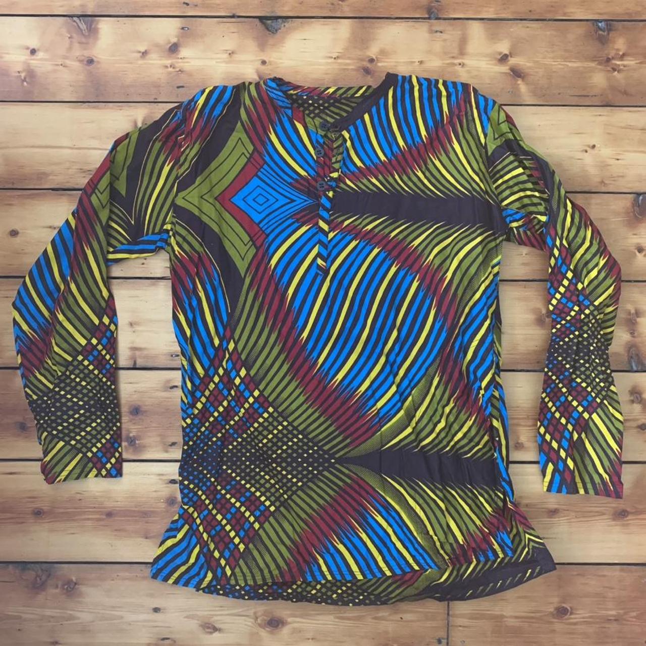 African Collarless Shirt Ankara Abstract Print... - Depop