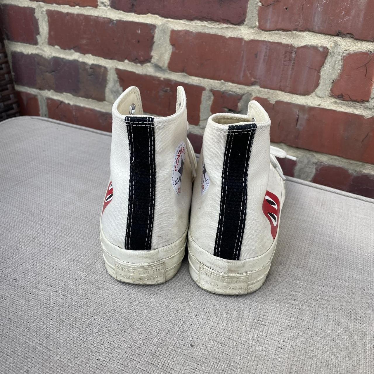 CDG converse white high tops! Stains and... - Depop
