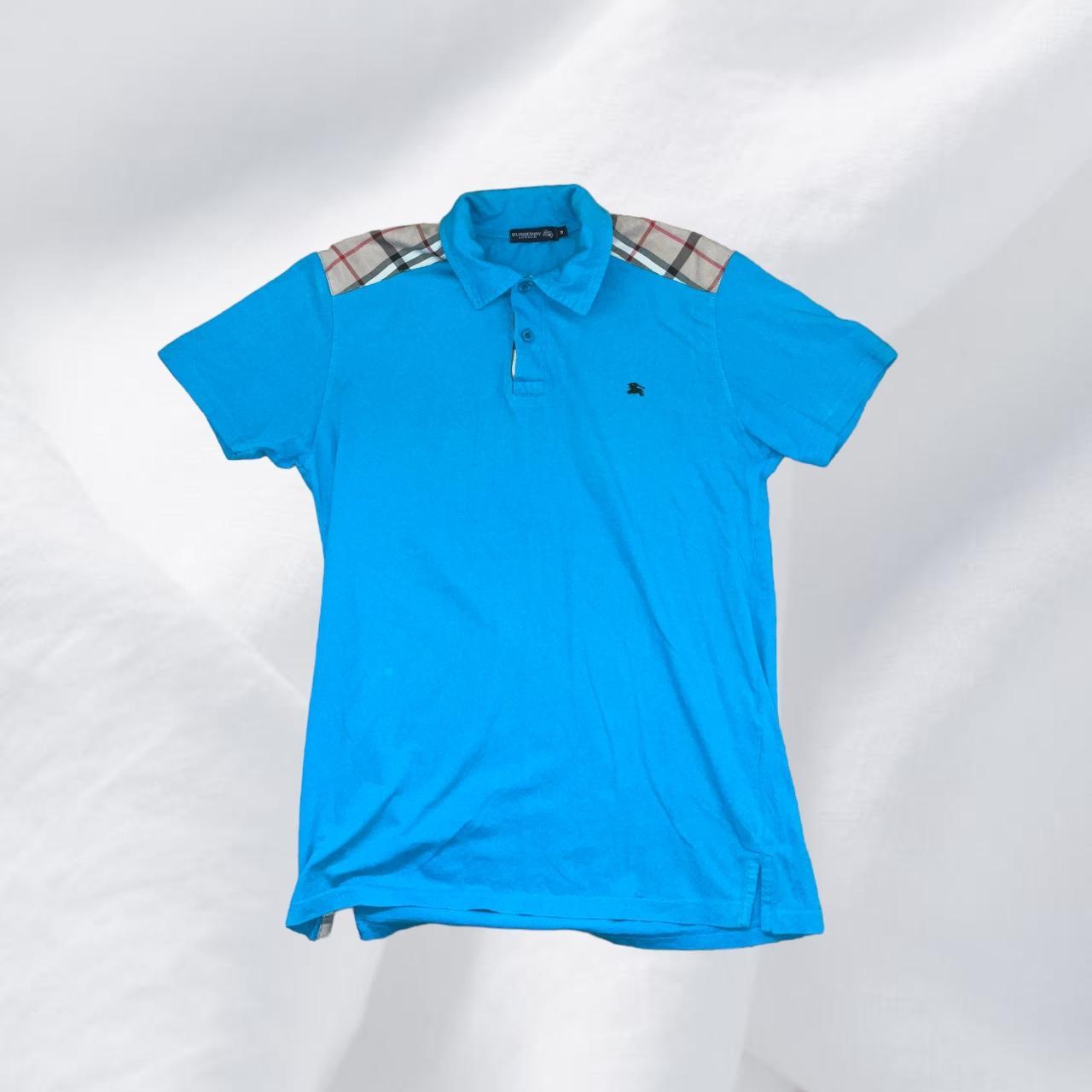 Burberry Mens Nova Check Blue Polo Top UK M Super... Depop