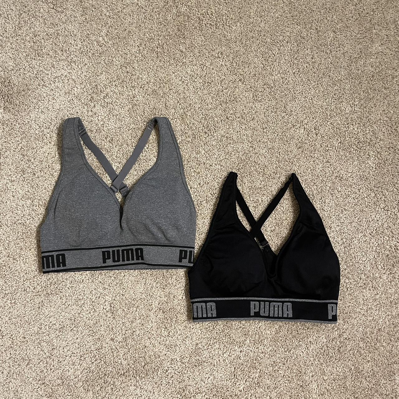 2 matching Black and Gray puma sports bras Both size - Depop
