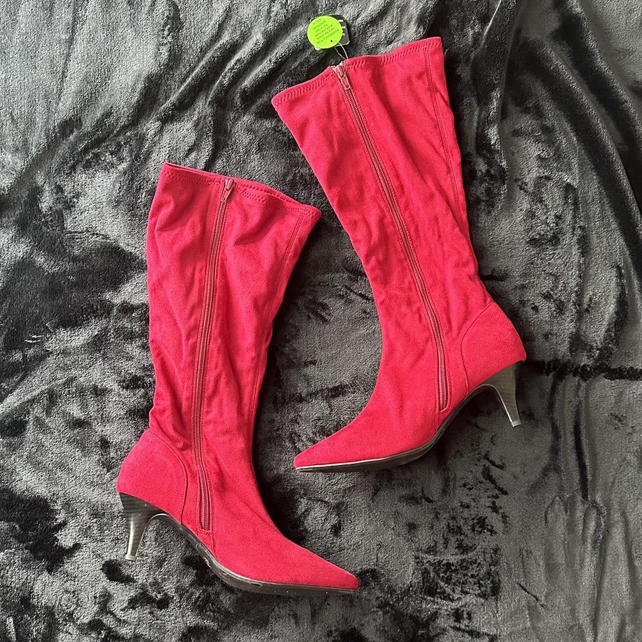 brand new with tags BNWT red pointed toe suede boots. Depop