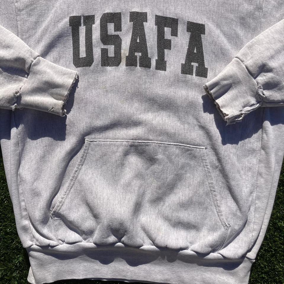 80/90s distressed USAFA reverse weave style pullover - Depop