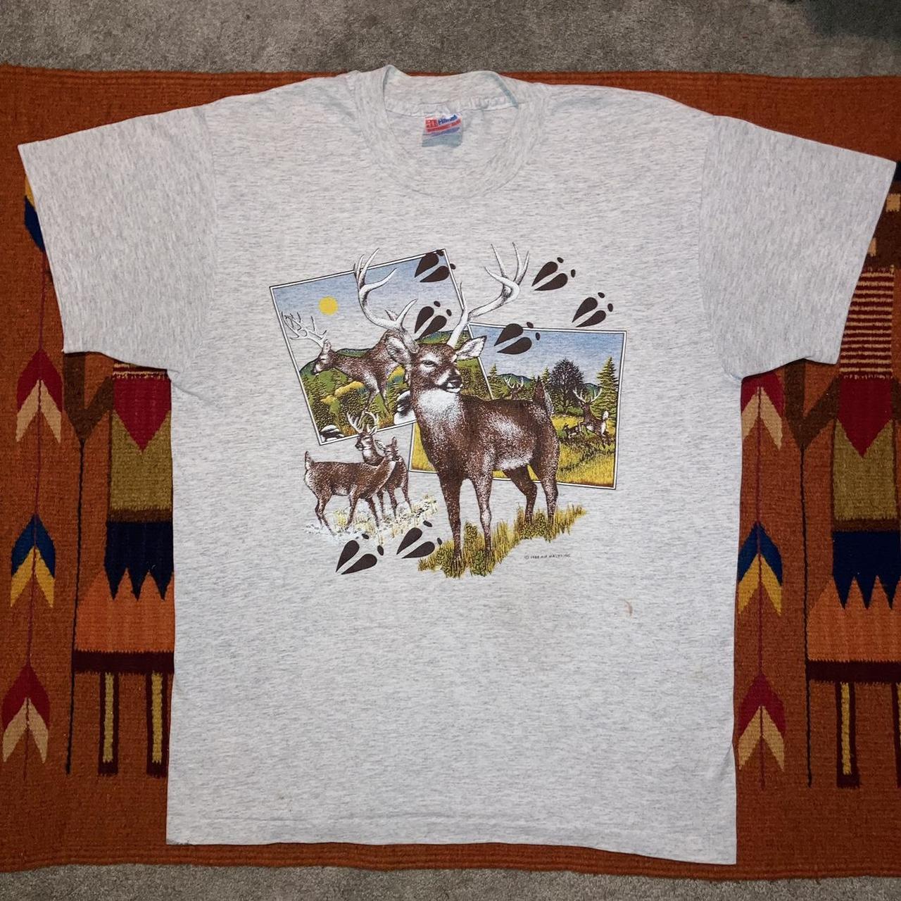 トップス vintage Hanes bird print T-shirt vintage 1988 Air Waves Deer Nature tee. 🦌 size large | Depop