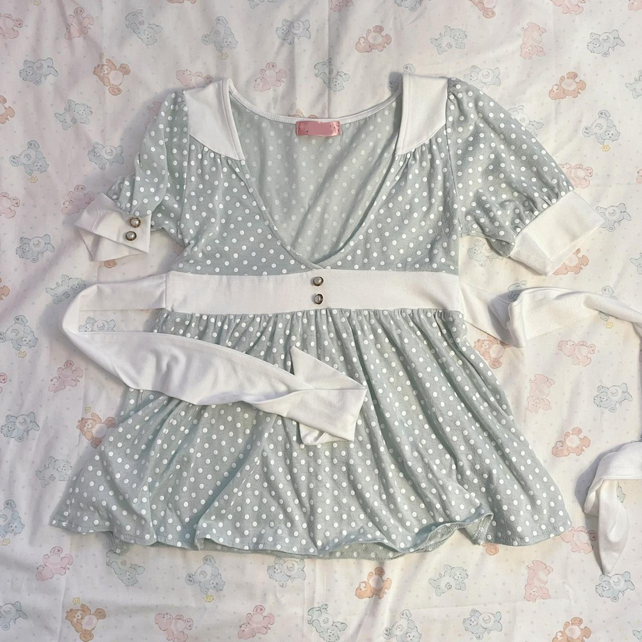 super cute polka dot babydoll ribbon set 🎀.·̩͙♱ soso... - Depop