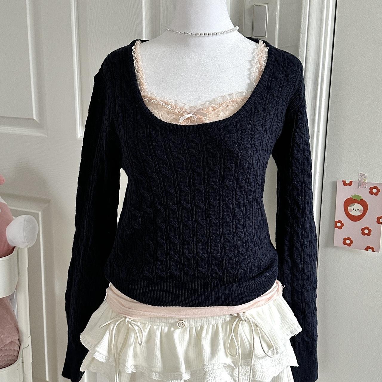 Navy Blue Scoop Neck Knitted Sweater Top ☆ Super... - Depop