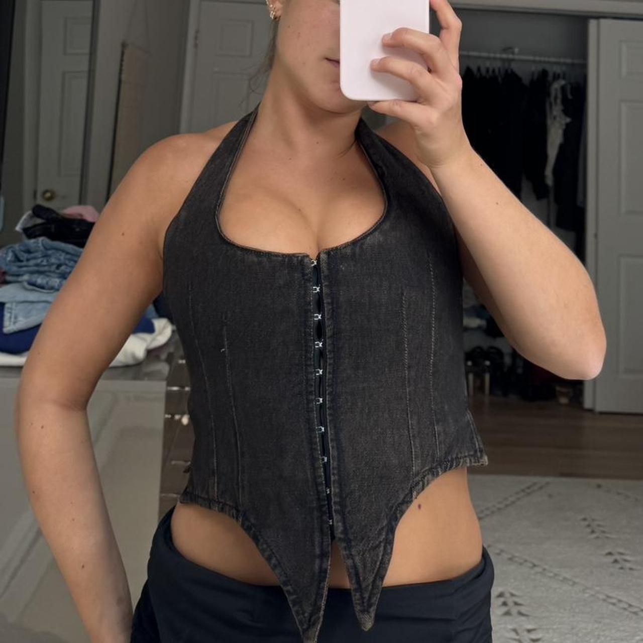 Miaou Women's Corset - Black/Grey - M – Super cool Miaou Black denim corset top …