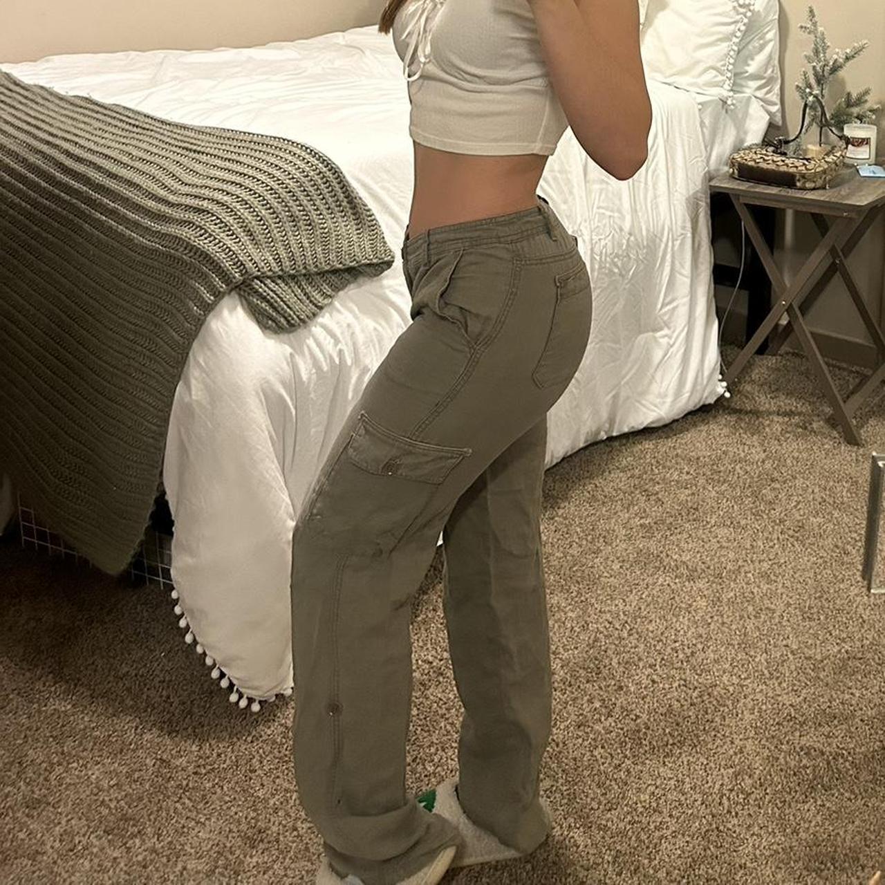 Green low waisted comfy cargo flares!🤍💚 -Size: 2... - Depop