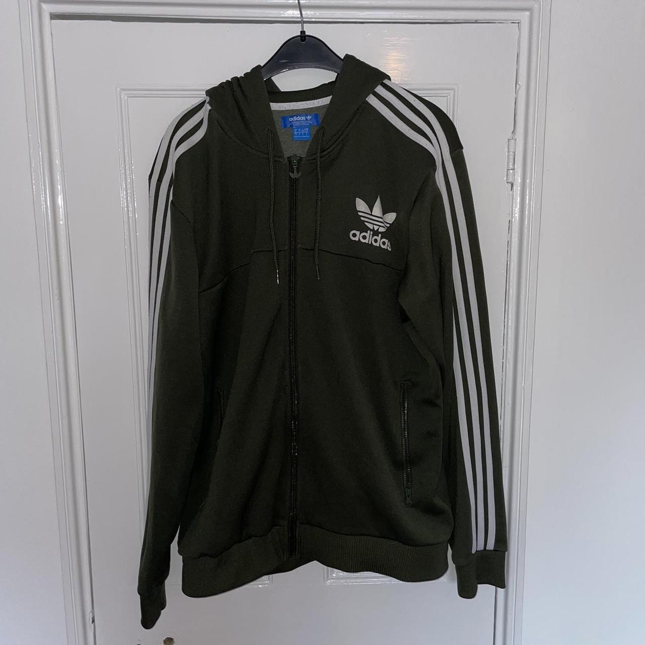 Green Adidas zip-up hoodie Size Large 7/10 condition - Depop