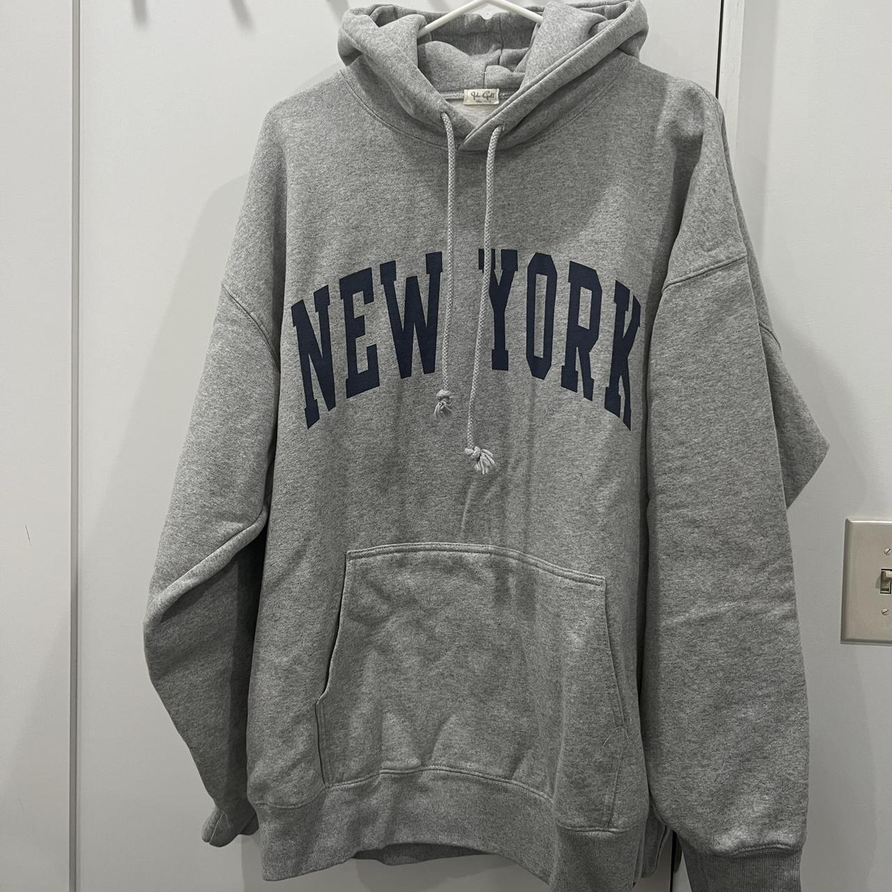 Brandy Melville gray oversized Christy New York hoodie - Depop