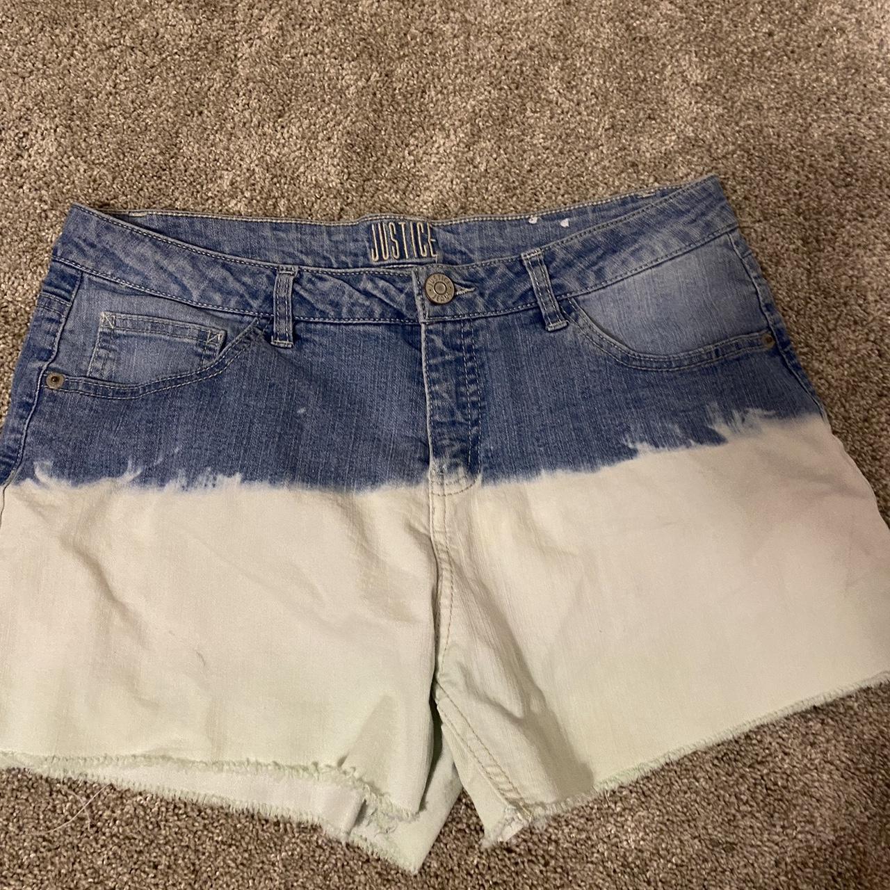 Justice White Green And Blue Denim Shorts Size 18 Depop