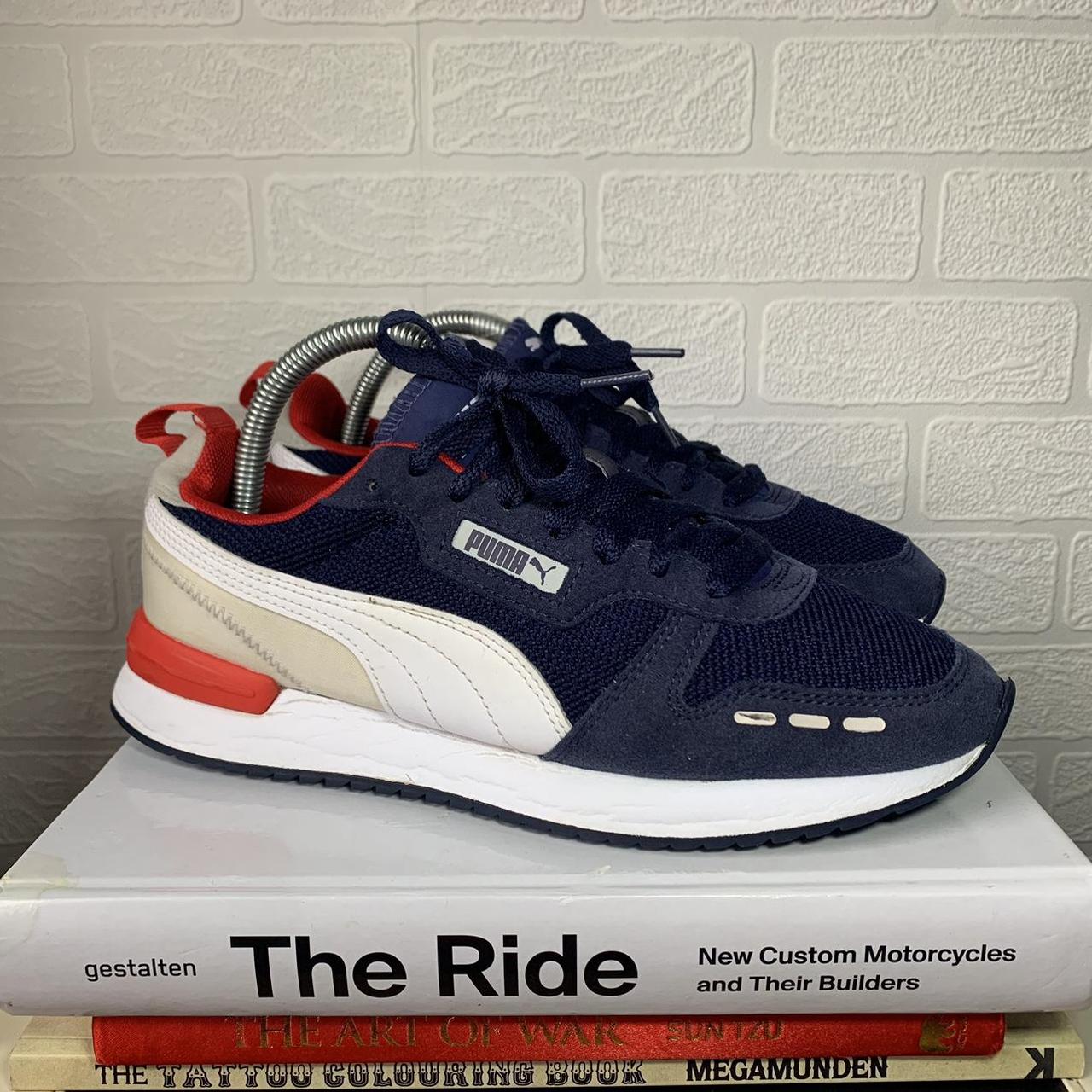 red white and blue puma shoes