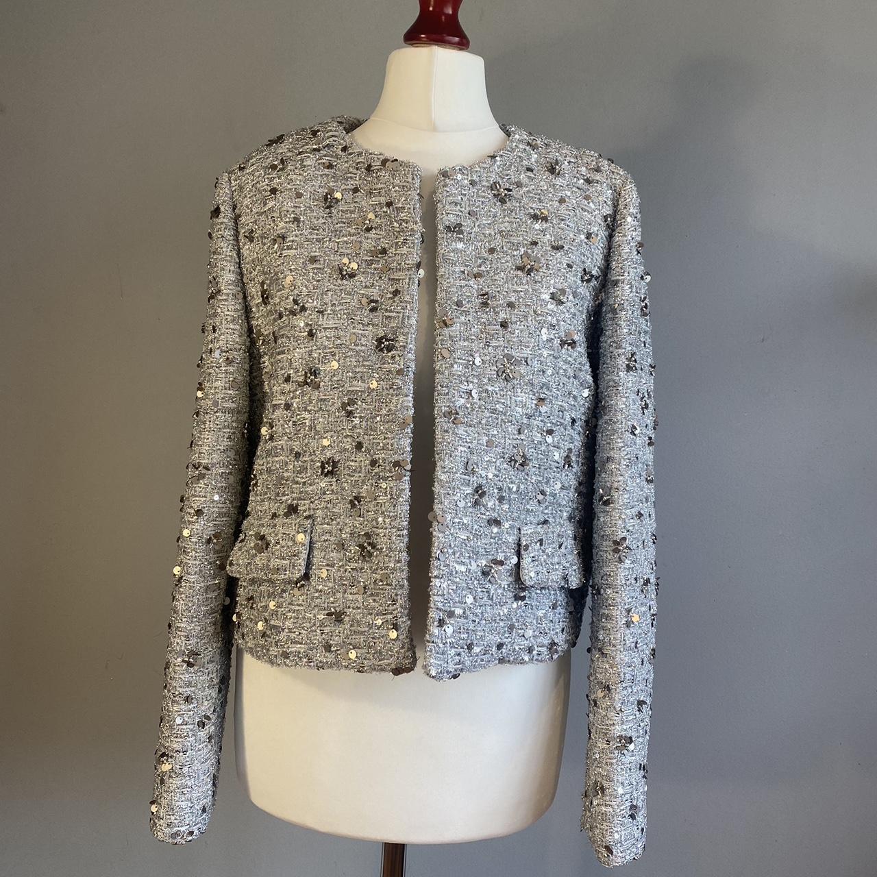 NEW ZARA ZW COLLECTION SEQUIN JACKET SILVER 2885 152