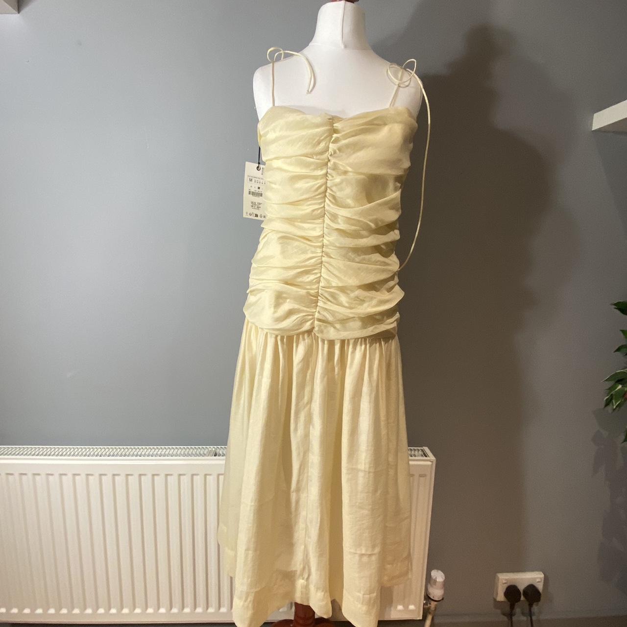NEW ZARA ZW COLLECTION DRAPED MIDI DRESS CAMEL | Depop