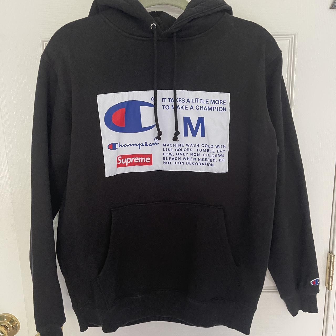 Supreme champion label shop hooded sweatshirt black