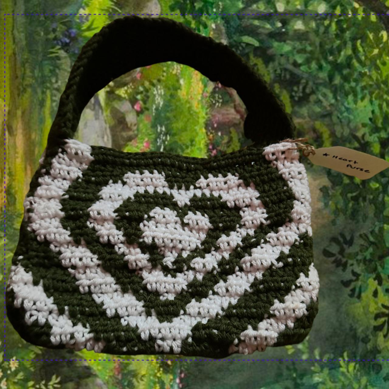 Crochet Green Heart Tote popular Bag