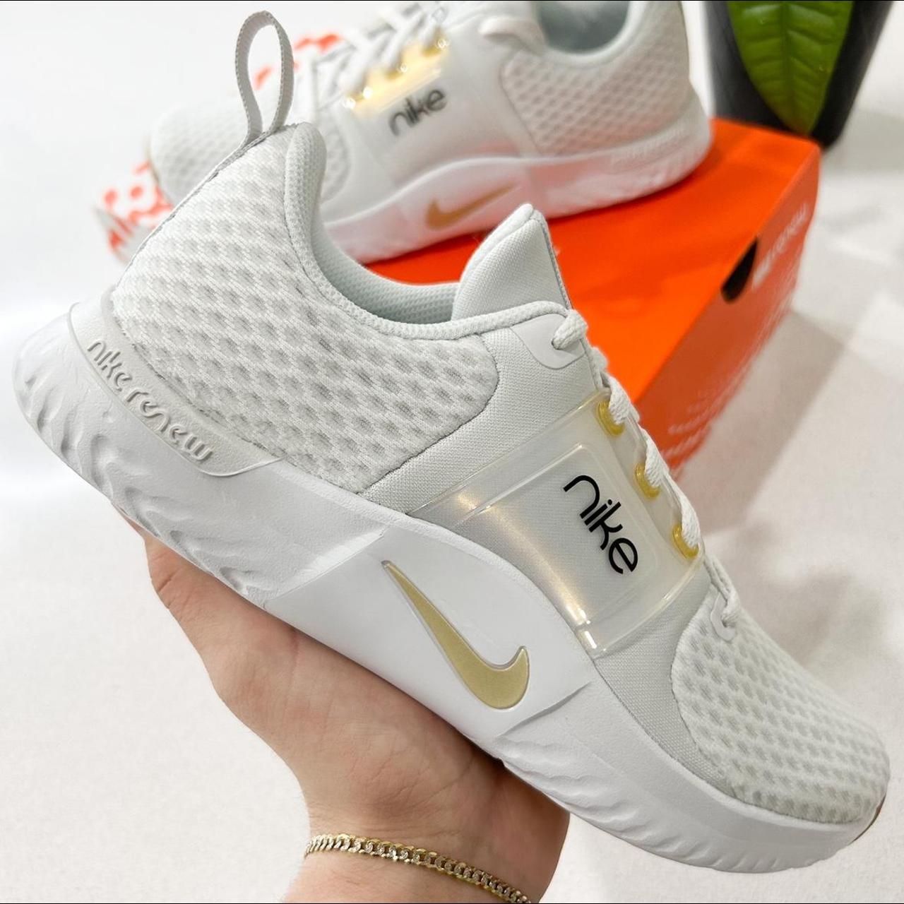 womens white and gold nike shoes