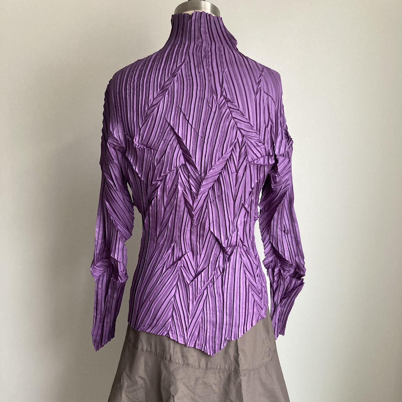 ISSEY MIYAKE 半袖リブニット 紫色 サイズ1 Ritsuko Shirahama asymmetrical pleated purple | Depop