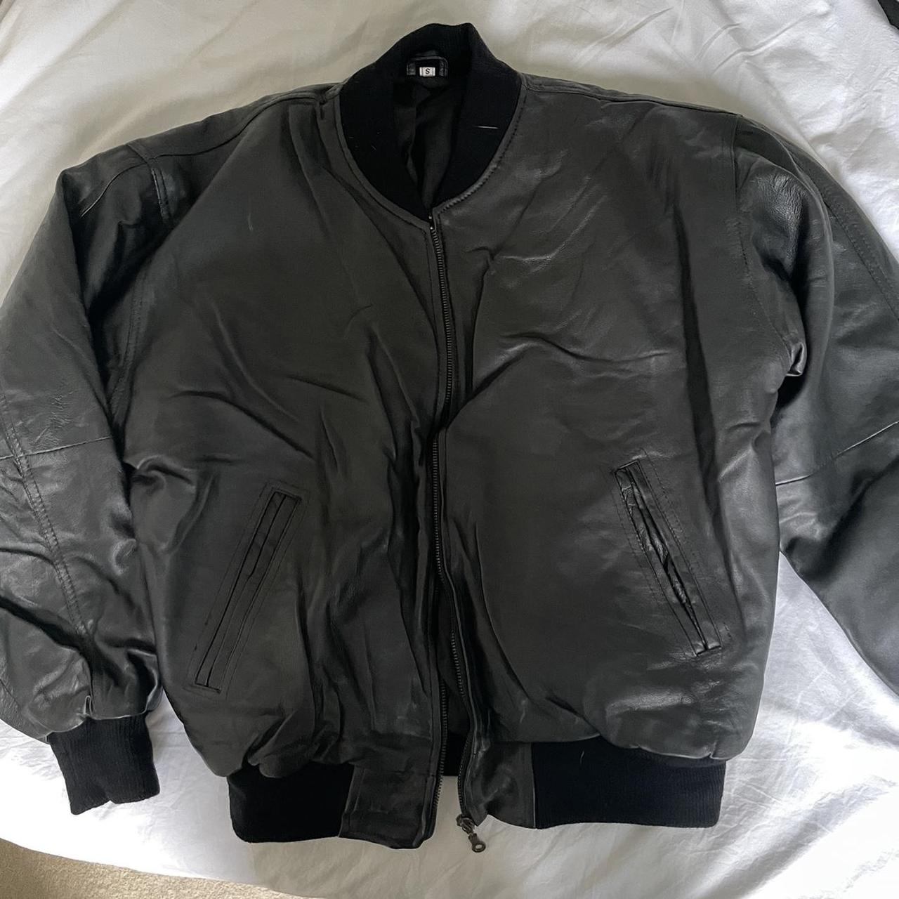 Genuine vintage leather bomber jacket coat in... - Depop