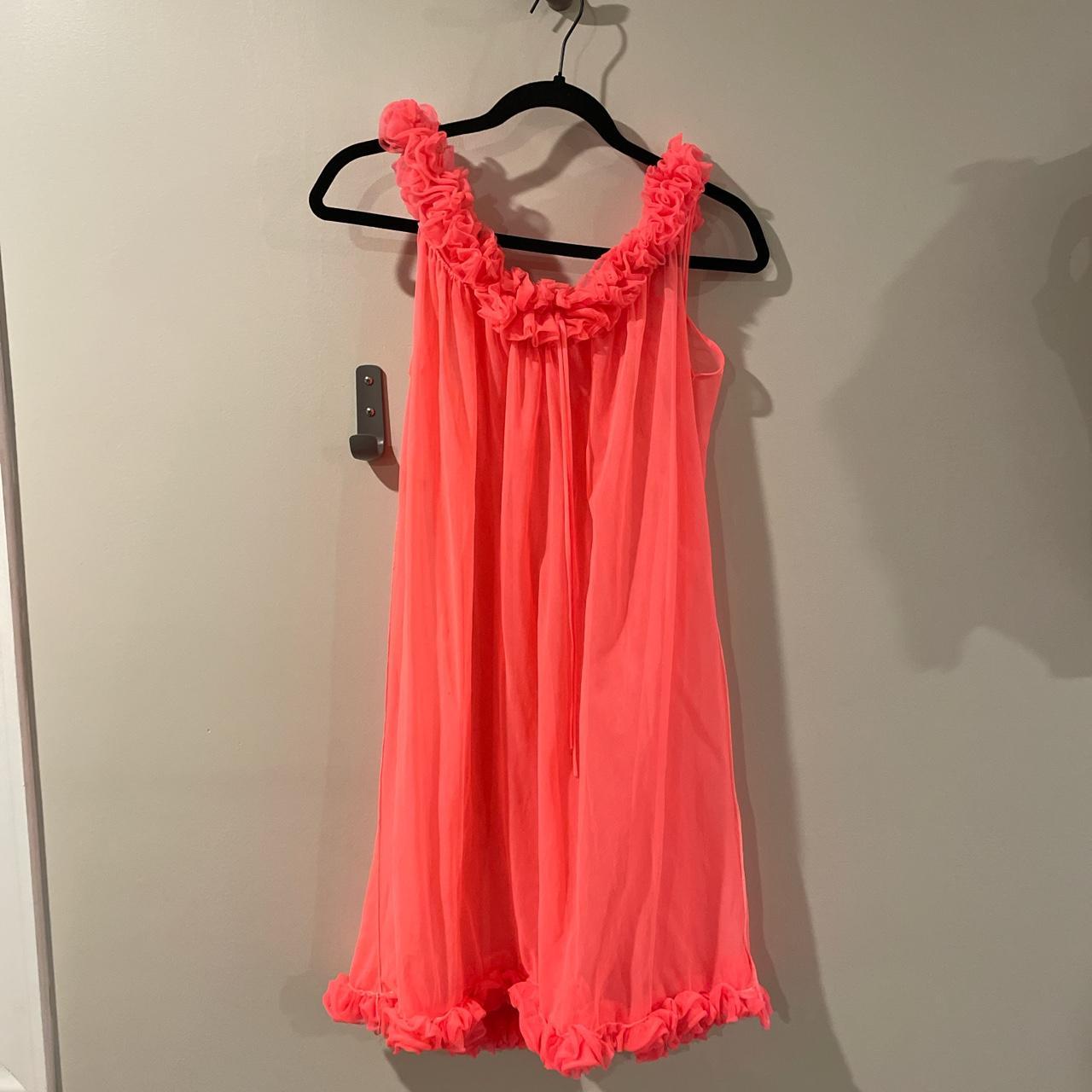 Vintage, see-through, nighty, hot pink with ruffles!... - Depop