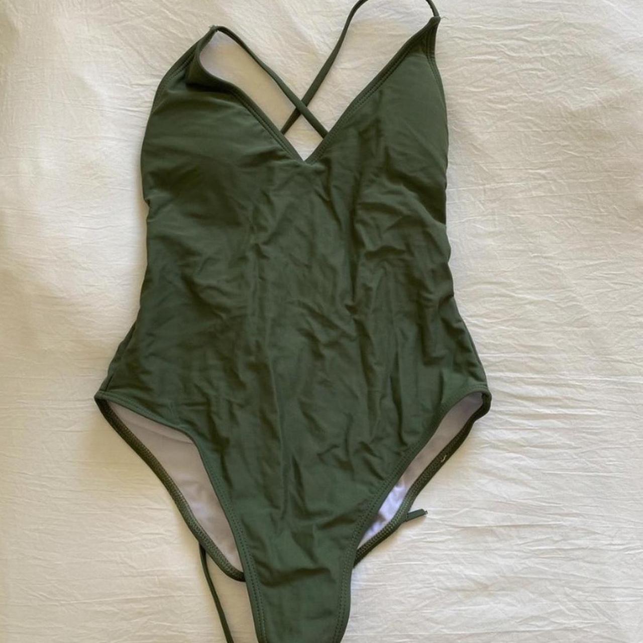 Strappy olive green one-piece swimsuit Message for... - Depop