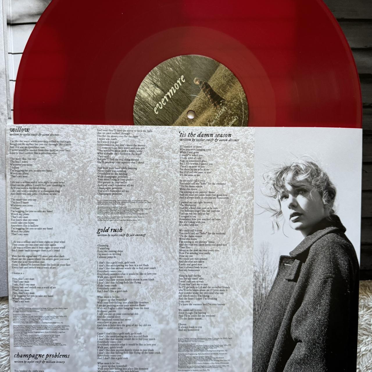 evermore taylor swift vinyl translucent red... - Depop