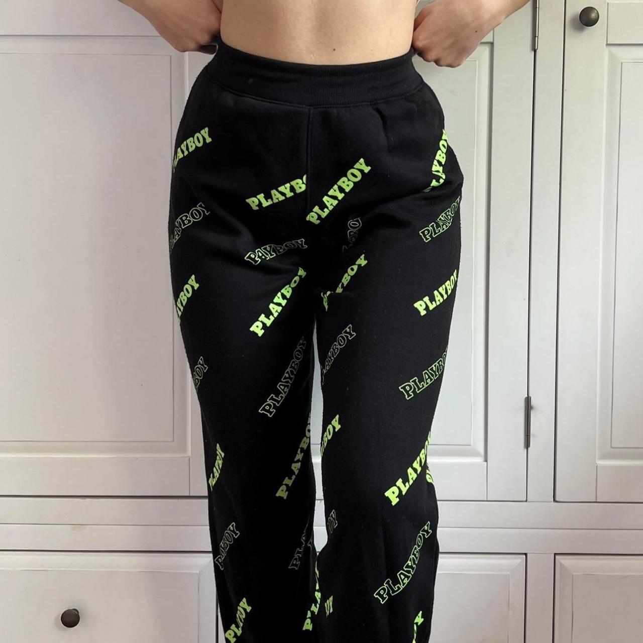 Playboy joggers Missguided black joggers with neon. Depop