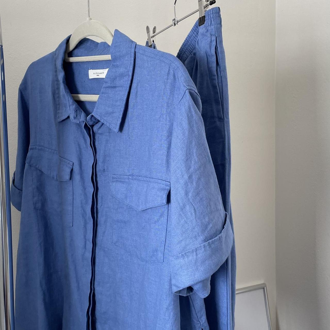 NUDE LUCY blue linen shirt size XXL not super... - Depop