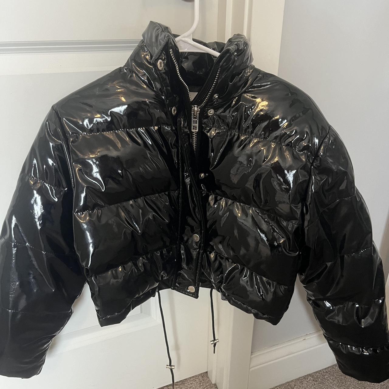 Faux vinyl clearance puffer jacket